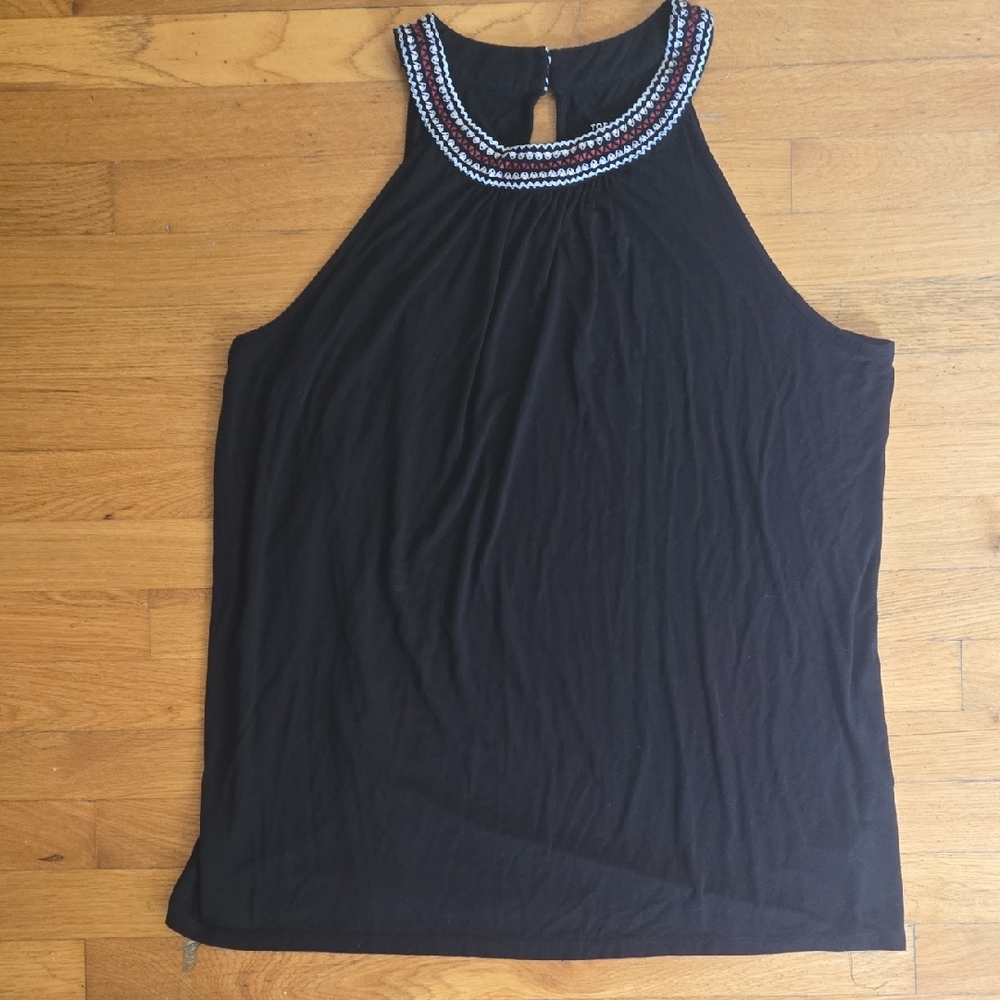 Torrid Black Tank Top with Embroidered Detail